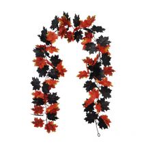 Décoration d'Halloween, Fleurs artificielles d'intérieur pour la maison d'Halloween, Rotin de feuille d'érable d'Halloween (Rouge)