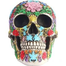 Chendyy - ccykxa Tête de Mort sculptée au Design Gothique,statue crâne avec des pétale,Ornements d'halloween en résine,Ornement peint,Pour la