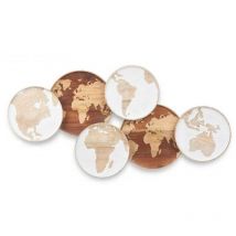 Gift Decor - Decoration of Wall White Brown Wood of Handle World Map 102 x 55 x 5 cm