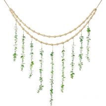 Décoration murale bohème, plantes artificielles suspendues en eucalyptus, grande guirlande de perles en bois, décoration de chambre bohème, 79 x 89