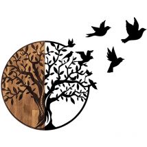 Hanah Home - Décoration Murale en Bois et Métal, Arbre et Oiseaux, 92x71 cm, Pour Salon de Nature ou Chambre d'Enfant