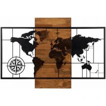 Décoration murale en métal et bois Mappemonde