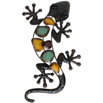 Fei Yu - Décoration murale Gecko en métal, Sculpture suspendue d'art de jardin en lézard, décoration extérieure pour la maison, la cour ou la