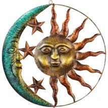 Litzee - Décoration Murale Métal Soleil Lune, Décoration Murale Créative avec Soleil et Lune Décorations Murales Intérieures et Extérieures pour