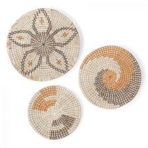 Decoration Murale - Pack 3 Paniers Mural Faits Main en Rotin - Deco Murale Salon Chambre Cuisine Maison Jardin Balcon Mur Exterieur - Decoration