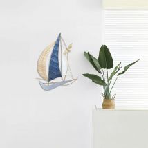 Pier Import - Décoration murale voilier bleu métal et rotin