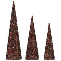Cônes de Noël décoration paillettes 3 pièces bleu fuchsia