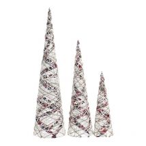 Décoration Dkd Home Decor cônes de Noël led white black red natural snowy 20 x 20 x 20 x 80 cm (3 pcs)