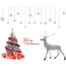 Décoration Noël Sticker Rennes Sapin Autocollants de Fenêtre Verre Murale Muraux pour Noel Déco