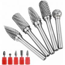5PCS 6×10mm Double Cut Rotary Burrs Tungsten Carbide Die Grinder Bit 6.35mm Cylindrical Shank Rotary Engraving Burres for Woodworking, Metal