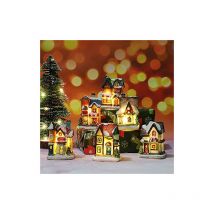 Sunxury - Decoration Village Noel Lumineux, 5 Pcs Decoration Noel Interieur Village Miniature, led Maison de Noel Flocons de Neige kit, Deco de Noel