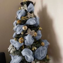 Feiyue - Décorations d'arbre de Noël en ruban de poly-maille décoratif en aluminium large, 20 pouces (feuille d'argent, feuille d'or)