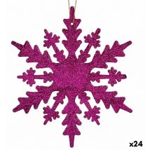 Ornement de Noël Fuchsia Flocons de neige Paillettes Plastique 15 x 15 x 0.2 cm (24 pièces) - Krist+