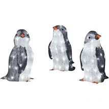 Décorations de pingouins lumineuses, 3 lumières LED de pingouin, décorations de Noël pour jardin, pelouse, extérieur, décorations de Noël de vacances