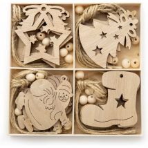 20pcs Décorations Noël Sapin Accessoires Pendentif en Copeaux de Bois de Noël Decoration Sapin Noel en Bois Arbre de Noël Ornements pour Étiquette