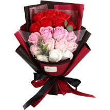 Décorations pour joyeux anniversaire, bouquet de fleurs en savon, 18 pièces, roses, œillets, cadeau, décoration de printemps, fête des mères,