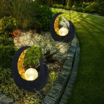 Nino - Decorazione da giardino lampade solari per esterni, decorazione per balcone esterno palla di vetro luna oro nero, 1x led, LxPxA 29,4x9x30,5