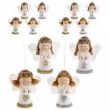 Decorazioni da Appendere per Albero di Natale Angeli in Legno e Panno Set da 12