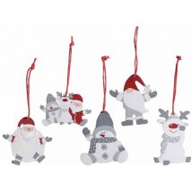 Decorazioni Natalizie per la Casa in Legno con Babbo Natale e Pupazzo di Neve Addobbi per l'Albero Assortiti Set 60 Pezzi Altezza 6 Cm