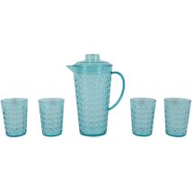 Decoris Kunststoffbecher Mit Krug De, Set De 5 Becher Und Krug, Set De Becher Mit Krug, Becher De Wasser, Becher De Saft De Limonade, Transparent Blau