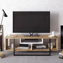 Decorotika - Asal 120 cm Wide Modern tv Unit tv Stand tv Cabinet With Open Shelf Lowboard Up To 51 TVs - Oak Pattern And White Black - Oak Pattern