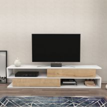 Cortez tv Unit for TVs up to 70' - White and Sapphire Oak - Decorotika