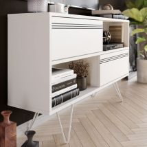 Decorotika - Kerby 120 Cm Modern tv Unit tv Stand Industrial Metal Legs with Doors Up To 51' - White