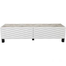 Decorotika - Lerze Modern 150 Cm Wide tv Stand Media Console With Special Texture On Doors And Marble Effect Table Top - White Marble Effect and