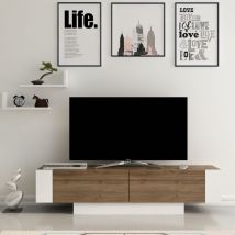 Decorotika - Matera 150 cm Mid-Century tv Cabinet with Wall Shelf Unit - White and Walnut