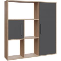 Decorotika Ridge Bookcase Bookshelf Shelving Unit Display Unit with 4 Shelves and 2 Cabinets - Oak and Anthracite - Oak and Anthracite