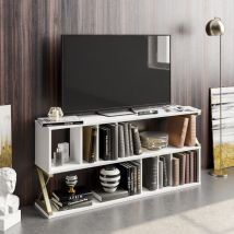 Decorotika Termas 140 Cm TV Unit TV Stand TV Console TV Cabinet With Open Shelves - White And Gold