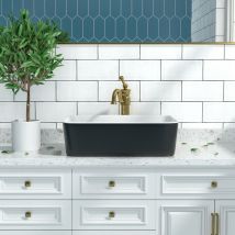 Vasque à Poser Salle de Bain Deervalley Vasque a Poser Rectangulaire Noir en Céramique pour Vasque Salle de Bain - Blanc, Noir, Dimensions 47.5 x