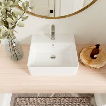 Deervalley - Vasque à Poser Salle de Bain Vasque à Poser en Céramique Rectangulaire Blanc avec Trou de Trop-plein - 46 x 42 x 15.5cm, DV-1V231