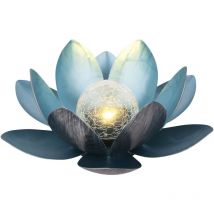 4398715 Lotus - Lampada Solare in Metallo, ø 27,5 cm, Altezza 12 cm, Colore: Argento/Blu - Dehner