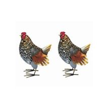 Dehner Figura Decorativa A Forma Di Gallo, 2 pezzi, Ciascuno Di Circa 38 x 27 x 16,5 Cm, Metallo, Colorato