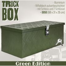 Trucky - Deichselbox Grün Werkzeugkasten Truckbox Alu Box Anhänger Kiste mit Deckel Abschließbar Alubox Transportbox Werkzeugbox Aluminium