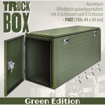 Trucky - Deichselbox Grün Werkzeugkasten Truckbox Alu Box Anhänger Kiste mit Deckel Abschließbar Alubox Transportbox Werkzeugbox Aluminium