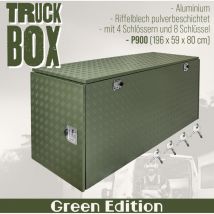 Deichselbox Grün Werkzeugkasten Truckbox Anhänger Kiste Abschließbar Alubox Transportbox Werkzeugbox Aluminium Aufbewahrungsbox Trucky