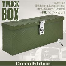 Deichselbox Grün Werkzeugkasten Truckbox Anhänger Kiste Abschließbar Alubox Transportbox Werkzeugbox Aluminium Aufbewahrungsbox Trucky