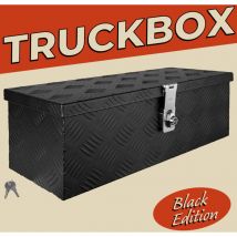 Trucky - Deichselbox Schwarz Werkzeugkasten Truckbox Alu Box Anhänger Kiste mit Deckel Abschließbar Alubox Transportbox Werkzeugbox Aluminium