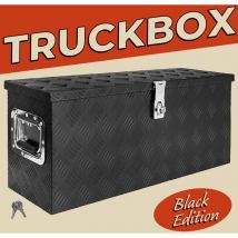Trucky - Deichselbox Schwarz Werkzeugkasten Truckbox Alu Box Anhänger Kiste mit Deckel Abschließbar Alubox Transportbox Werkzeugbox Aluminium