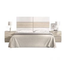 Dekit - astra - cabecero con mesitas de 2 cajones para cama de matrimonio - blanco / natural - 121,8 x 259 x 34,2 cm