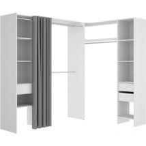 Dekit - composicion vestidor rinconero adaptable y con cortina - 205 x 164/214 x 141 cm - blanco