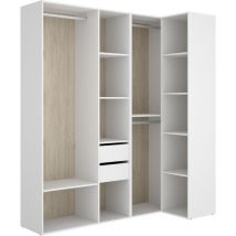 Dekit - conjunto vestidor rinconero con dos cajones y trasera reversible - 205 x 182,5 x 84,5 cm - blanco / natural