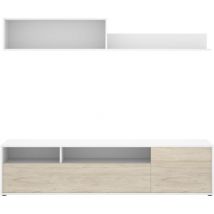 1000brico - dekit grupo rimobel bay - mueble de salon compacto tv bay - 44/28 x 180 x 35 cm - blanco / natural
