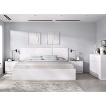 Dekit Grupo Rimobel Havana Pack . Conjunto De Cabezal De 3 Plafones Con 2 Mesitas De 2 Cajones, Aro De Cama 135/140x190 Y Comoda De 3 Cajones - Blanco
