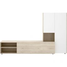 Dekit Grupo Rimobel Kei - Mueble De Salon Compacto Tv Kei - 140 X 227 X 40 Cm - Natural / Blanco