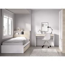 Grupo rimobel ten pack - conjunto de cama con cabezal y dos cajones, mesa escritorio y armario de 2 puertas correderas y 4 cajones - blanco / natural