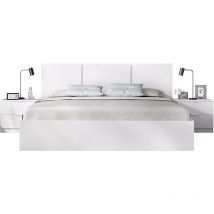 1000brico - dekit havana - cabezal de 3 plafones con 2 mesitas de 2 cajones y aro de cama 135/140X190 - blanco - 96 x 256.8 x 195.4