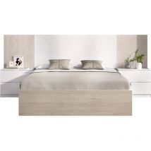 1000brico - dekit loma - cabezal con dos mesitas de 2 cajones y aro cama 135/140X190 - blanco / alistonado / natural - 96 x 258.8 x 195.4